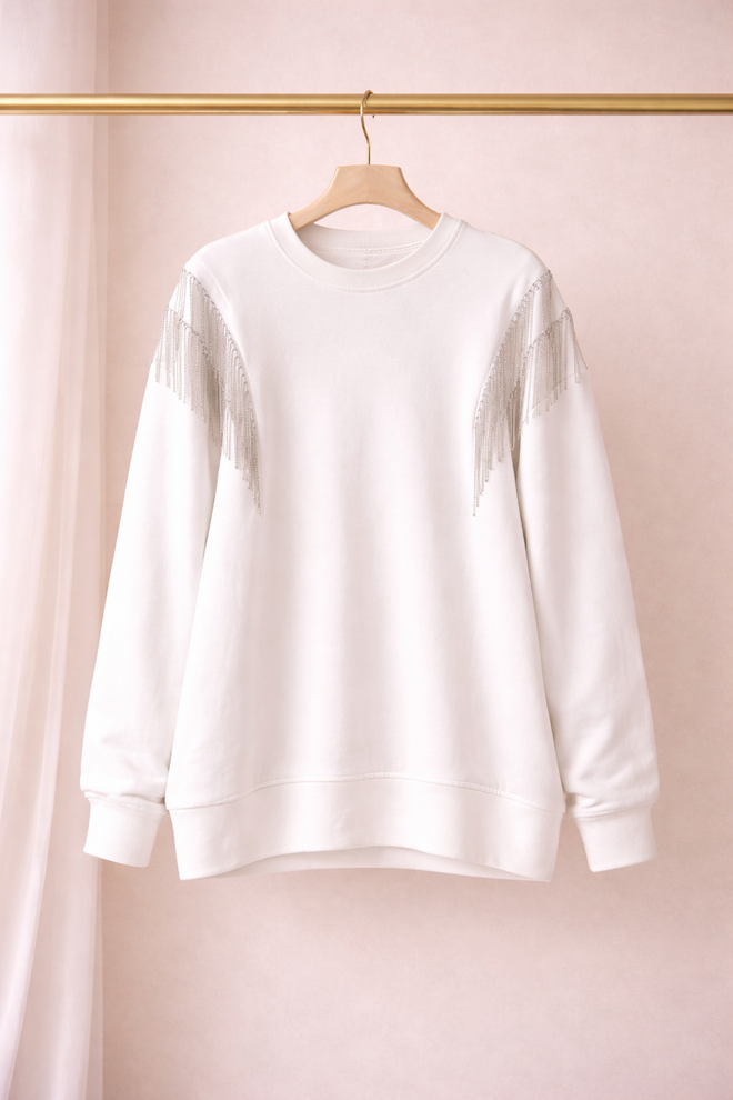 Sobe Istanbul Metallic Pendulum Sweatshirt Ecru Wholesale Clothing 4