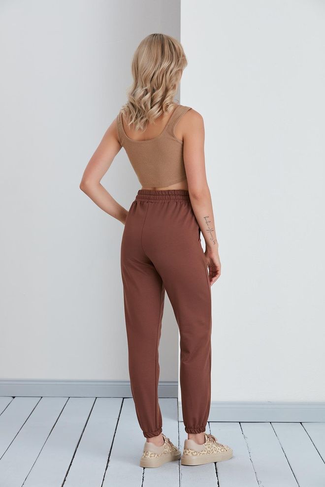 Sortie Collection بنطال رياضي من القطن الممشط بأرجل مطاطية باللون البني ملابس بالجملة 4