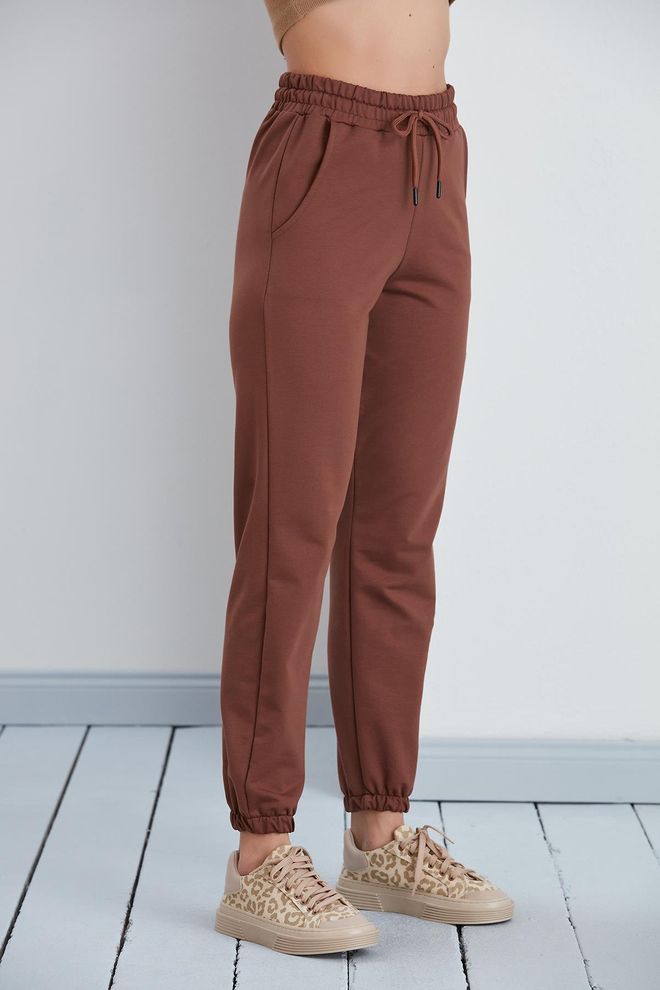 Sortie Collection بنطال رياضي من القطن الممشط بأرجل مطاطية باللون البني ملابس بالجملة شتاء