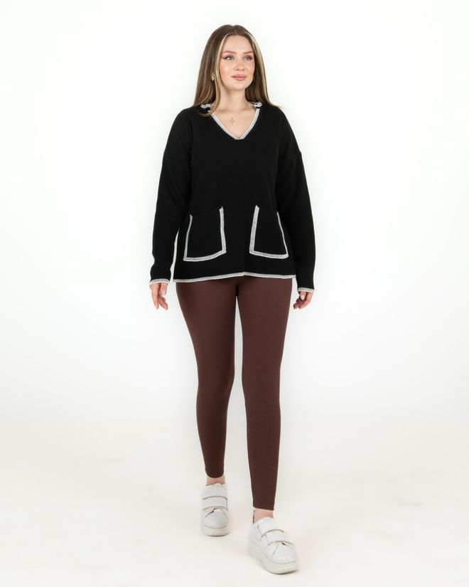 Sortie Collection Jersey Con Cuello De Pico Y Bolsillos Negro Ropa al por mayor Casual