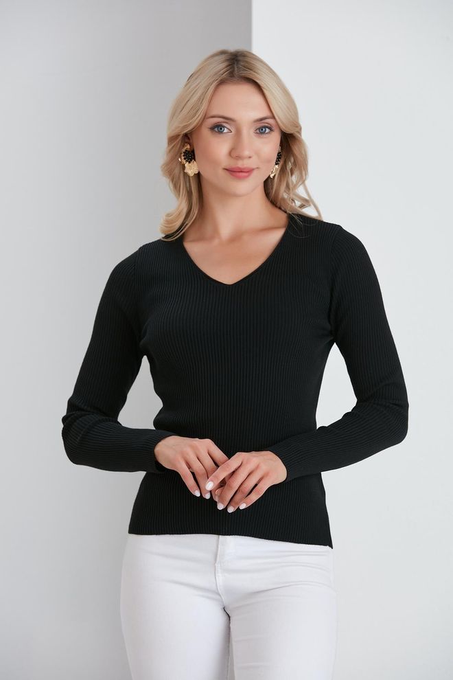 Sortie Collection Basic Pullover Mit V Ausschnitt In Schwarz Großhandelskleidung Lässig