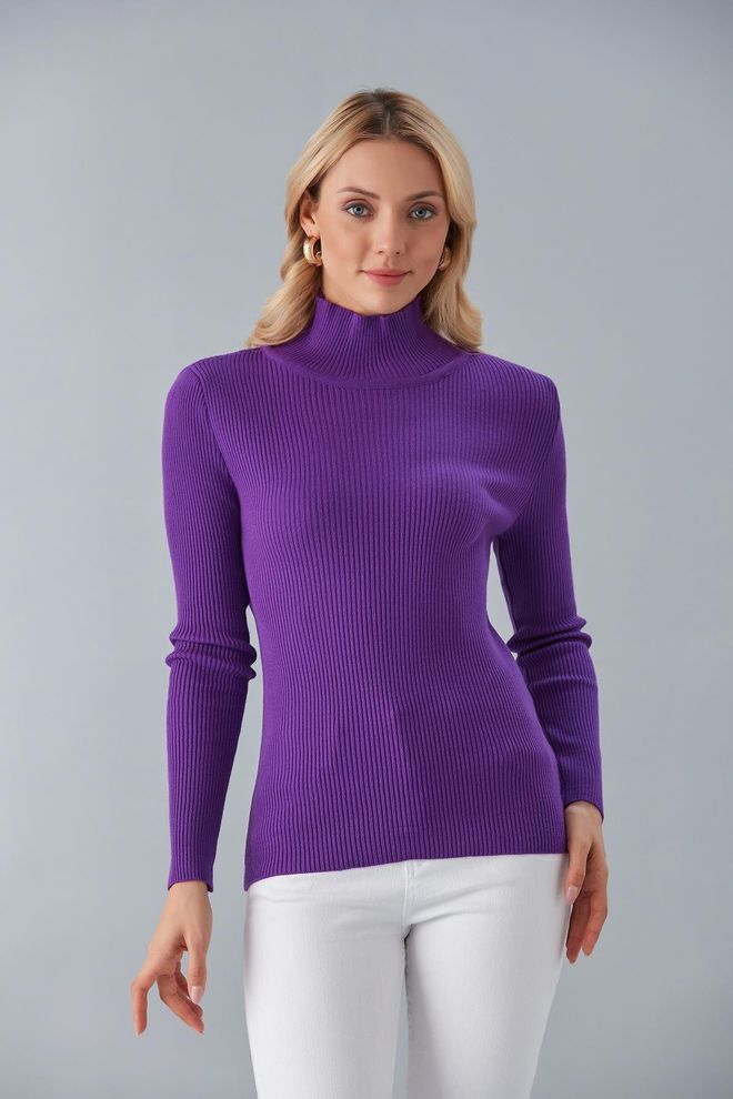 Sortie Collection Demi Col Roulé Violet Vêtements en gros Décontracté