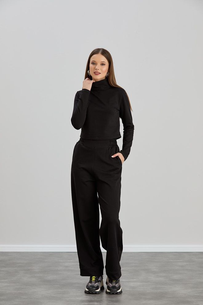 Sortie Collection Half Turtleneck Long Sleeve T shirt Black Wholesale Clothing Modest