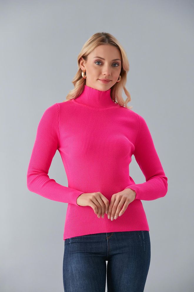 Sortie Collection Pull Demi Col Roulé Fuchsia Vêtements en gros Décontracté