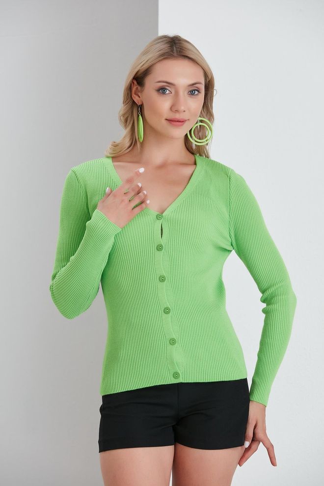 Sortie Collection Dünner Gerippter Cardigan In Grün Großhandelskleidung Lässig