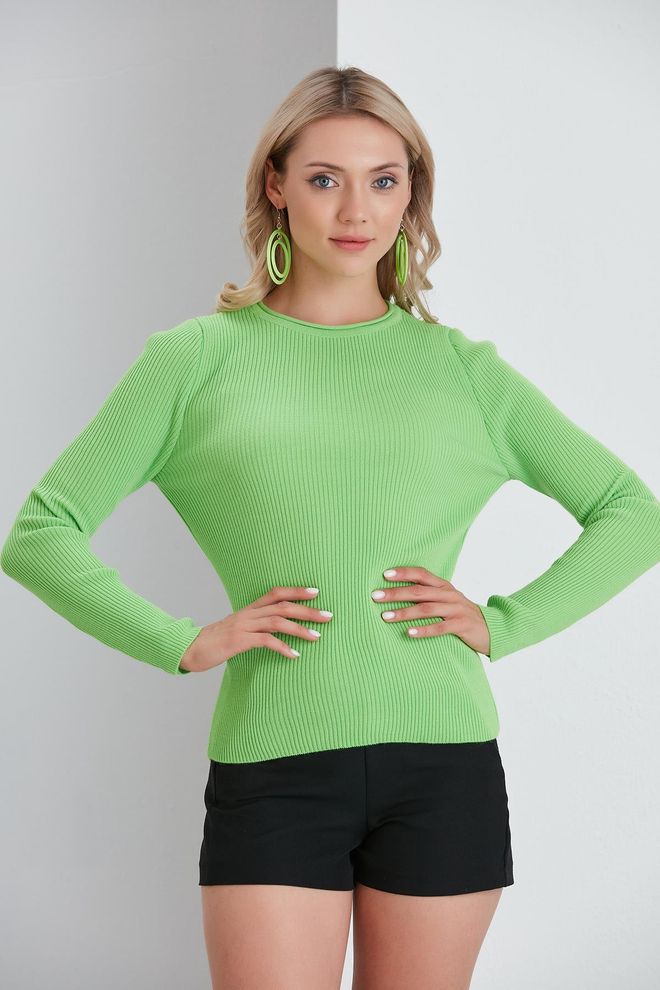 Sortie Collection Dünner Gerippter Pullover Mit Rundhalsausschnitt In Grün Großhandelskleidung Lässig