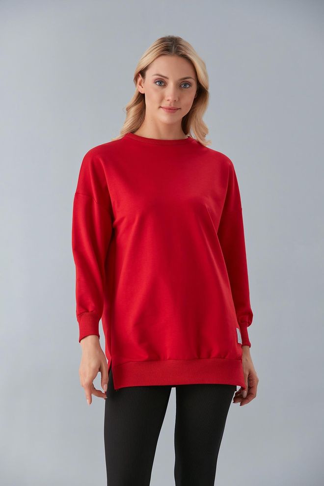 Sortie Collection Crew Neck Two Thread Basic Tunic Red Wholesale Clothing Casual