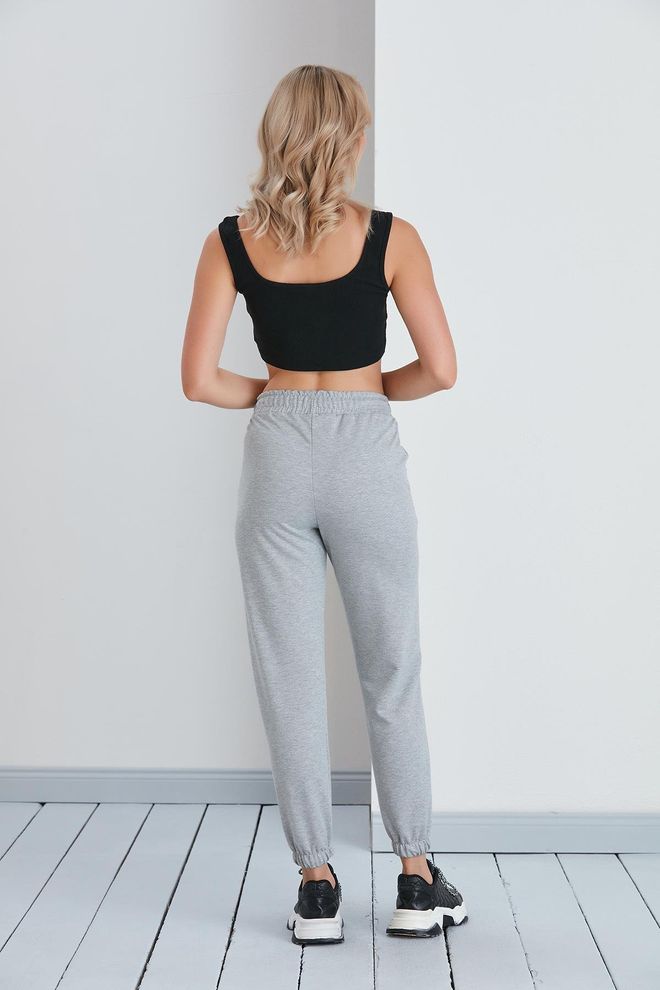 Sortie Collection بنطال رياضي من القطن الممشط بأساور مطاطية باللون الرمادي ملابس بالجملة 4
