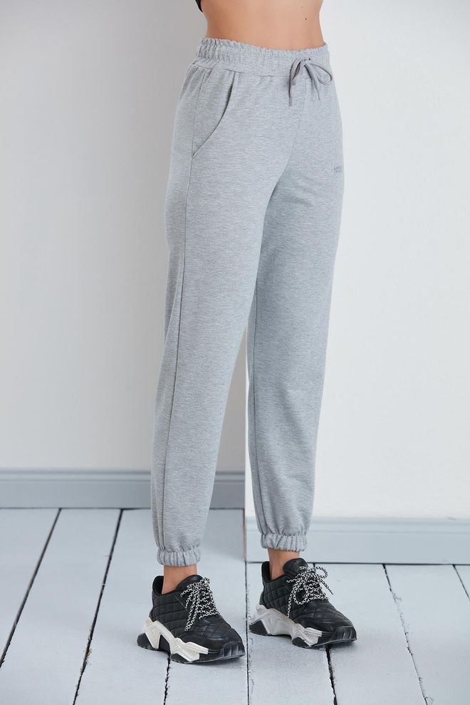Sortie Collection بنطال رياضي من القطن الممشط بأساور مطاطية باللون الرمادي ملابس بالجملة شتاء