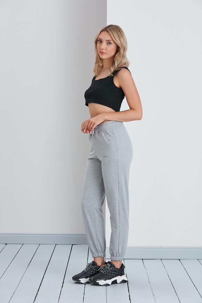 Sortie Collection بنطال رياضي من القطن الممشط بأساور مطاطية باللون الرمادي ملابس بالجملة لا يوجد قماش