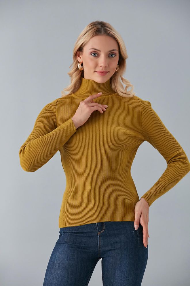 Sortie Collection Pull Demi Col Roulé Tabac Vêtements en gros Décontracté