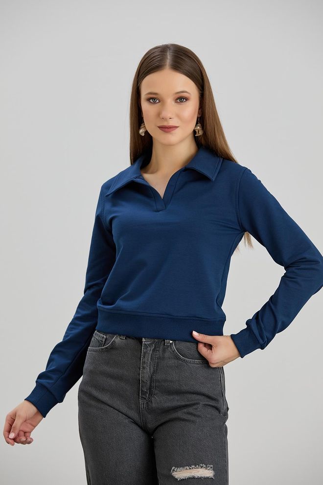 Sortie Collection Collared Two Yarn Sweater Indigo Wholesale Clothing Casual