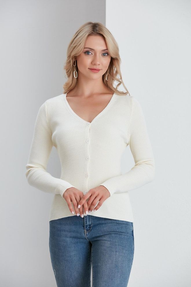 Sortie Collection Dünne Gerippte Strickjacke In Ecru Großhandelskleidung Lässig