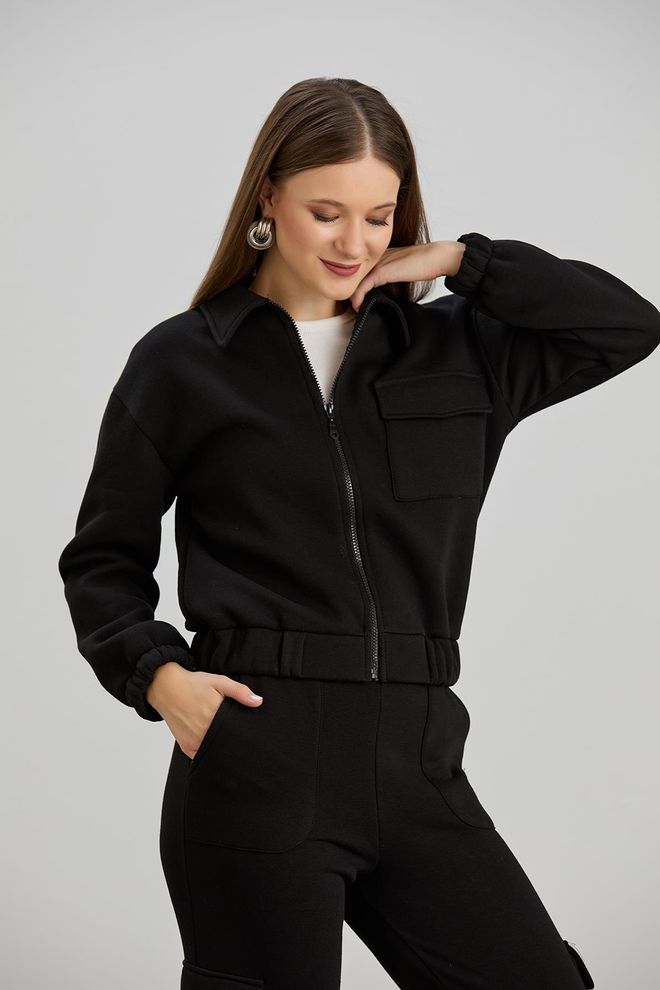 Sortie Collection Pocket Zippered Sweater Black Wholesale Clothing Casual