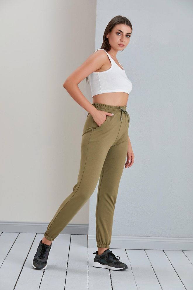 Sortie Collection بنطال رياضي من القطن الممشط بأساور مطاطية كاكي ملابس بالجملة 4