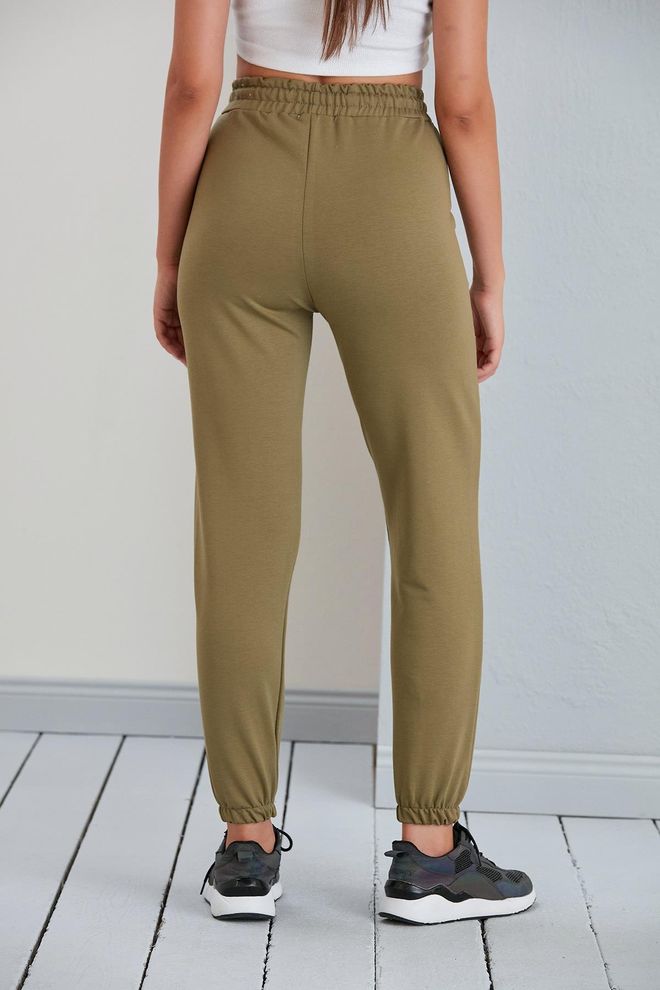 Sortie Collection بنطال رياضي من القطن الممشط بأساور مطاطية كاكي ملابس بالجملة شتاء