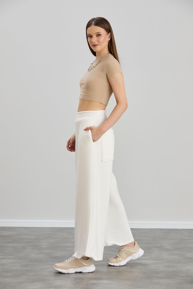 Sortie Collection Wide Leg Triple Yarn Sweatpants Ecru Wholesale Clothing Gym