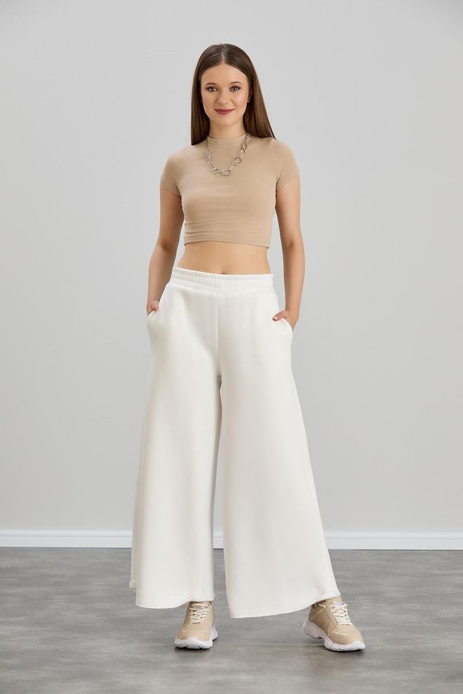 Sortie Collection Bol Paça Üç İplik Eşofman Altı Ekru Toptan Giyim Gündelik