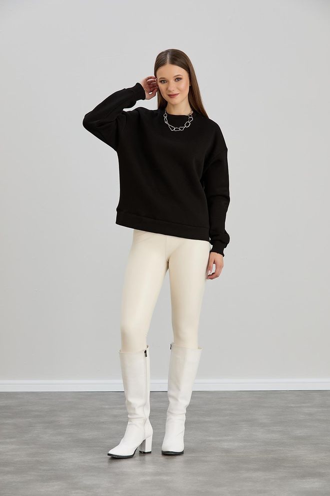 Sortie Collection Basic Driedraads Sweat Met Ronde Hals 240 Zwart Groothandel Kleding Casual