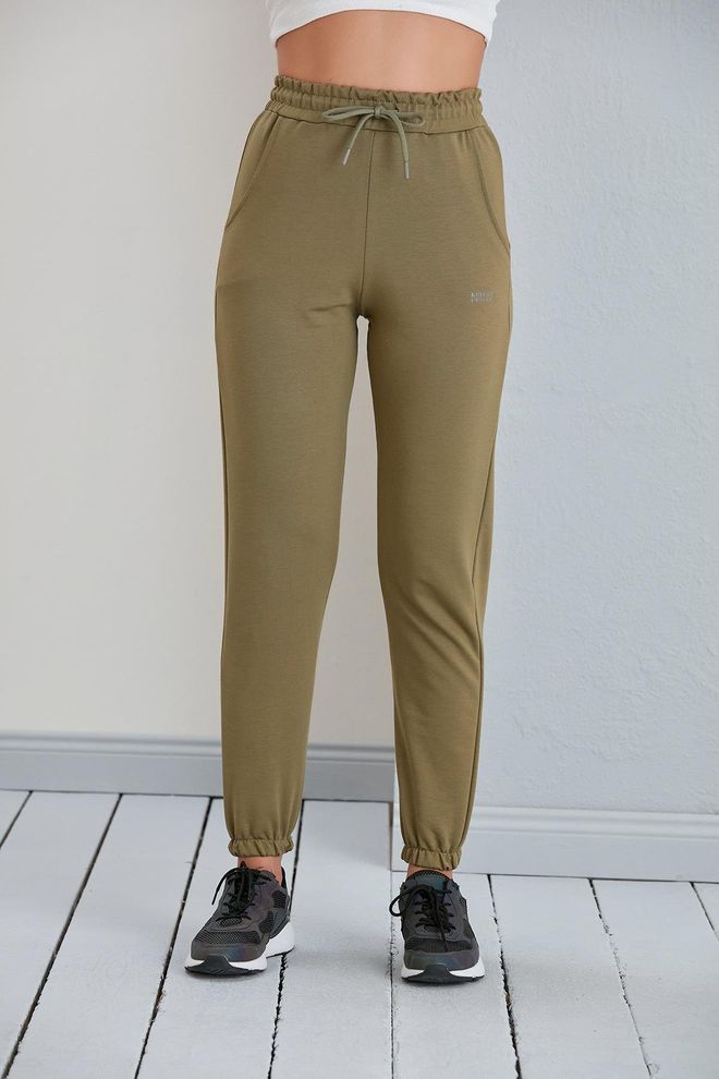 Sortie Collection بنطال رياضي من القطن الممشط بأساور مطاطية كاكي ملابس بالجملة لا يوجد قماش