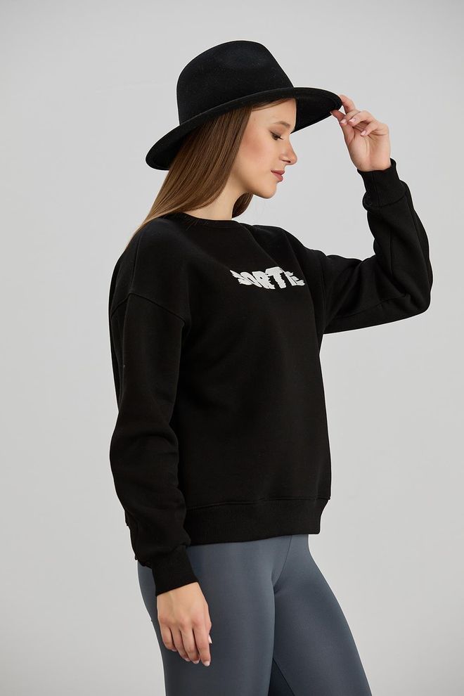 Sortie Collection Sortie Printed Three Thread Sweater Black Wholesale Clothing Casual