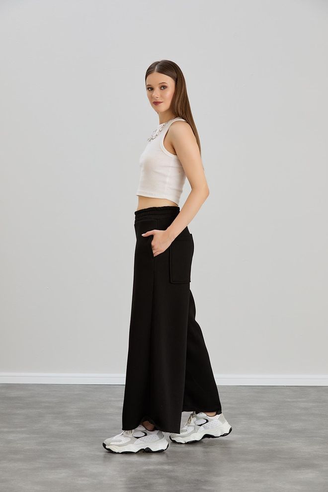 Sortie Collection Wide Leg Triple Yarn Sweatpants Black Wholesale Clothing Gym