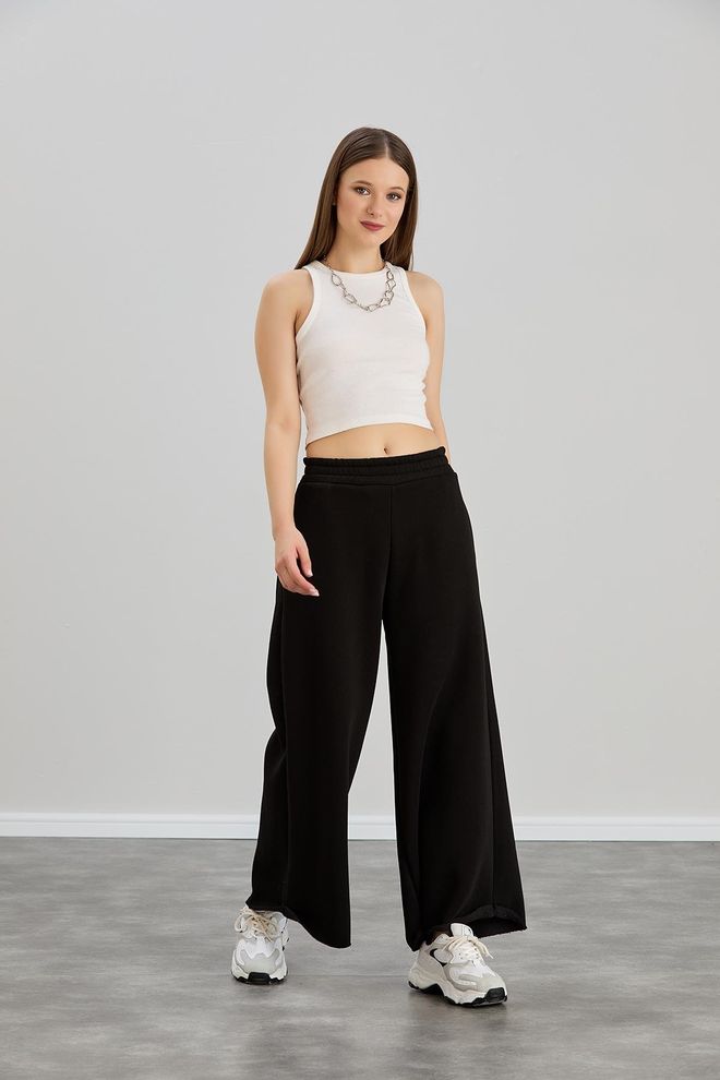 Sortie Collection Jogginghose Mit Weitem Bein Und Drei Fäden In Schwarz Großhandelskleidung Lässig