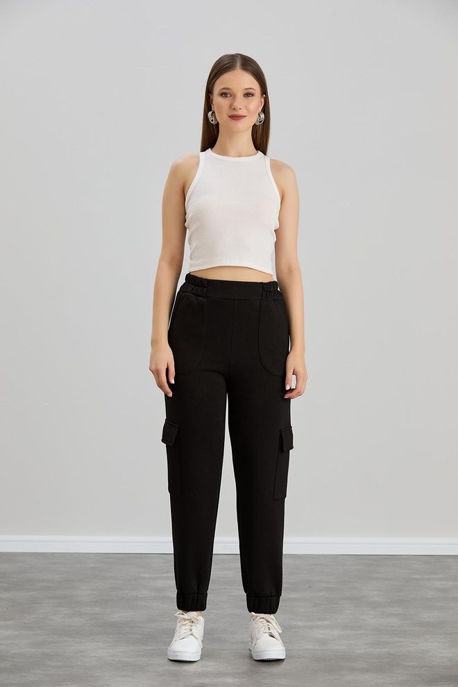 Sortie Collection Cargo Taschen Jogginghose Schwarz Großhandelskleidung Lässig