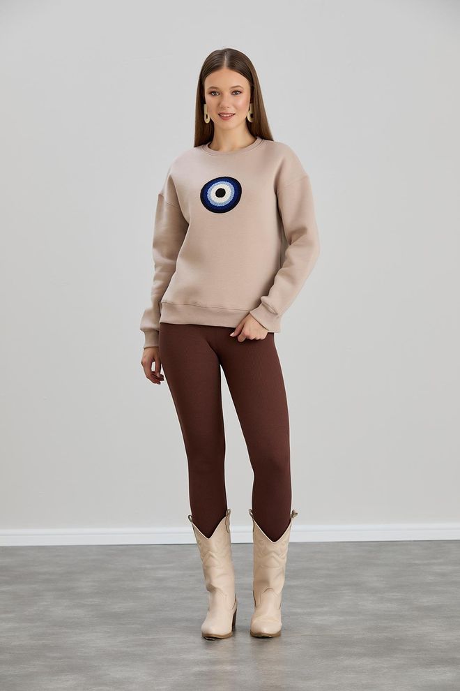 Sortie Collection Evil Eye Beaded Crew Neck Three Thread Sweat Stone Wholesale Clothing Casual