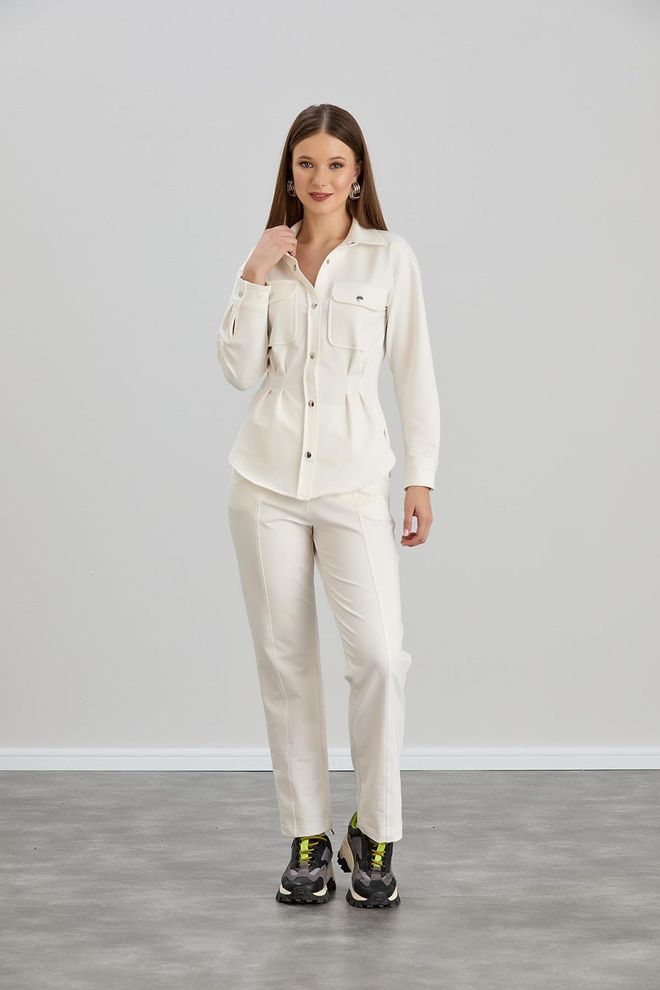 Sortie Collection Chemise Deux Fils Boutons Pression Ecru Vêtements en gros Décontracté