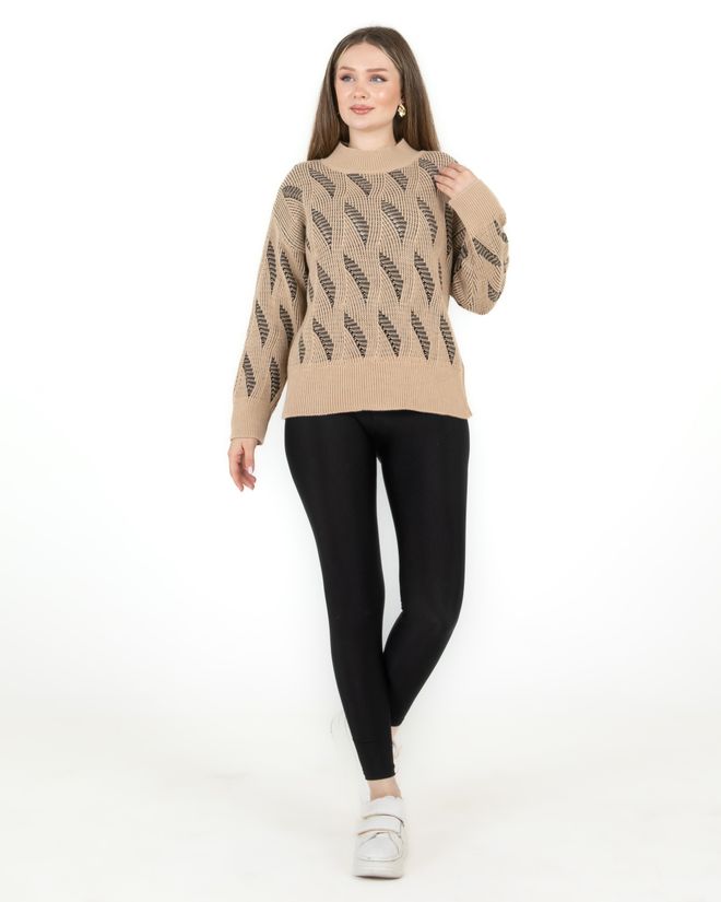 Sortie Collection Πουλόβερ Με Λαιμόκοψη Μπεζ Χονδρικό εμπόριο ενδυμάτων Casual