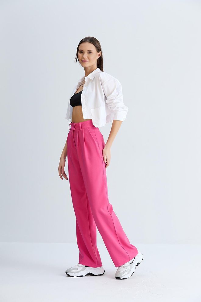 Sortie Collection Relaxed Cut Classic Model Fabric Trousers Fuchsia Wholesale Clothing Fall