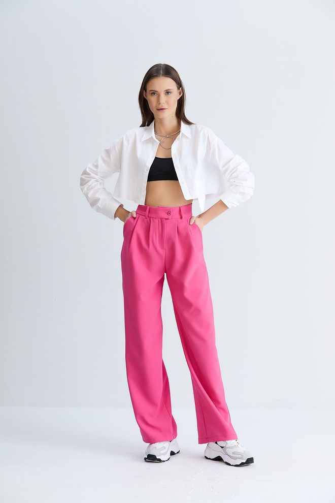 Sortie Collection Lässig Geschnittene Klassische Stoffhose In Fuchsia Großhandelskleidung Lässig