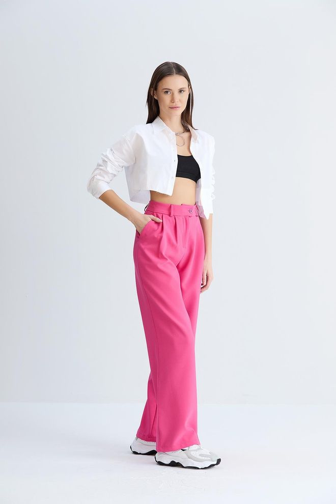 Sortie Collection Relaxed Cut Classic Model Fabric Trousers Fuchsia Wholesale Clothing Birthday