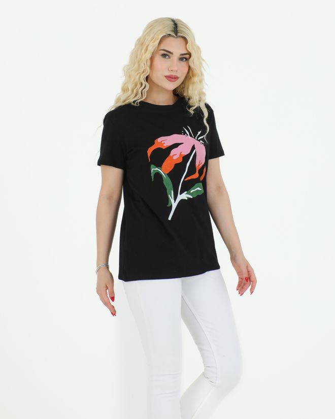 Sortie Collection T Shirt Mit Blumenmuster In Schwarz Großhandelskleidung Lässig