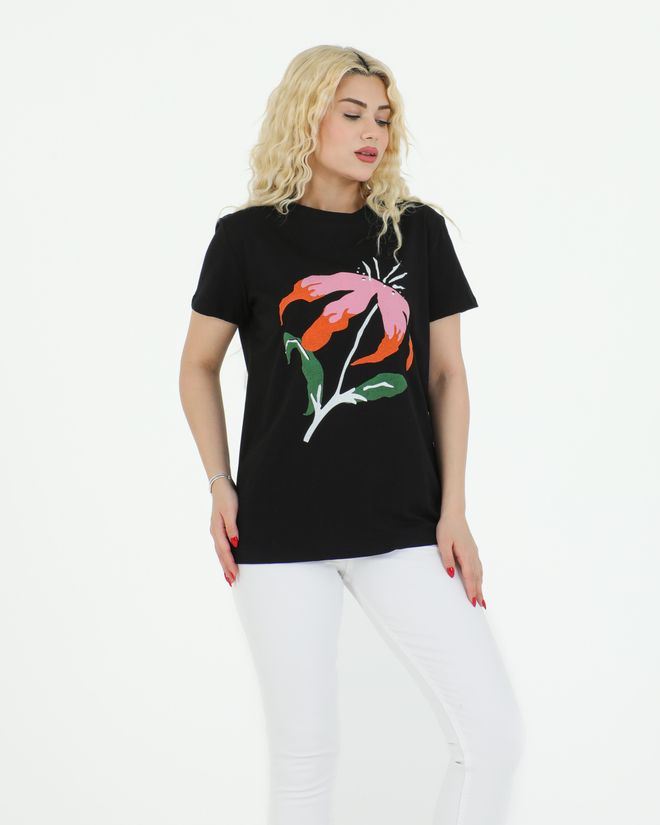 Sortie Collection Flower Printed T shirt Black Wholesale Clothing Birthday