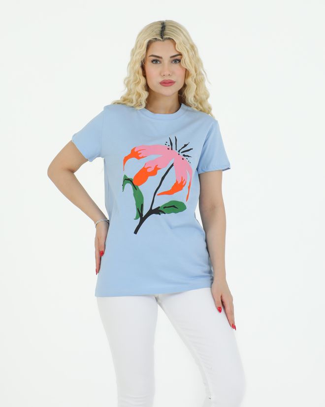 Sortie Collection T Shirt Mit Blumenmuster In Blau Großhandelskleidung Lässig