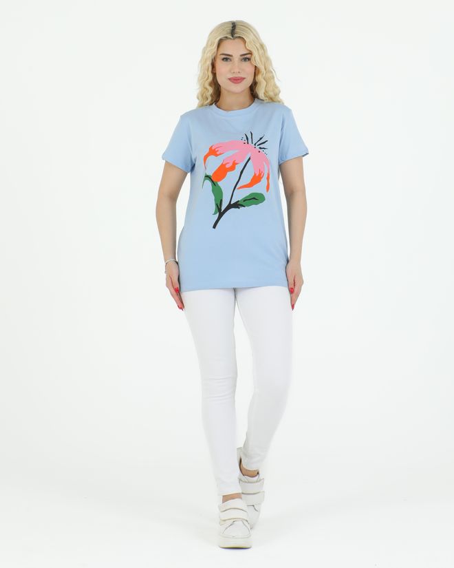 Sortie Collection Flower Printed T shirt Blue Wholesale Clothing No Fabric
