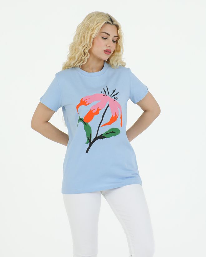 Sortie Collection Flower Printed T shirt Blue Wholesale Clothing Birthday