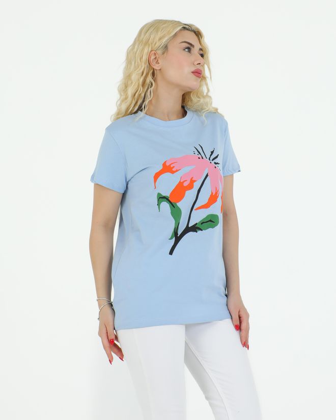 Sortie Collection Flower Printed T shirt Blue Wholesale Clothing Spring