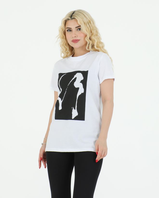 Sortie Collection Grafisch Gemustertes T Shirt Weiß Großhandelskleidung Lässig