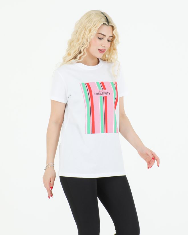 Sortie Collection Bedrucktes T Shirt „Kreativität“ In Weiß Großhandelskleidung Lässig