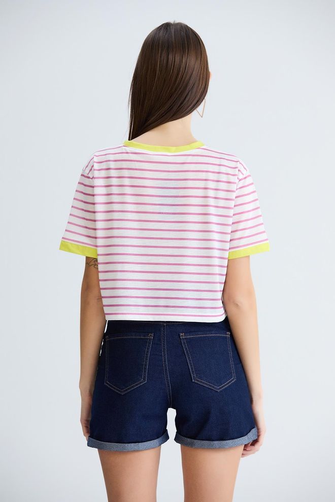 Sortie Collection Striped Crop T shirt Pink Wholesale Clothing 4