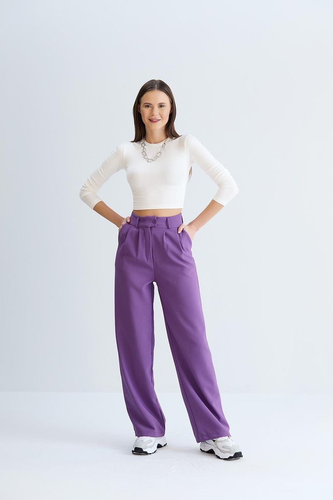 Sortie Collection Relaxed Cut Classic Model Fabric Trousers Purple Wholesale Clothing Fall