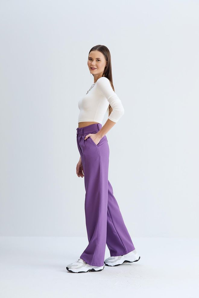 Sortie Collection Relaxed Cut Classic Model Fabric Trousers Purple Wholesale Clothing 4