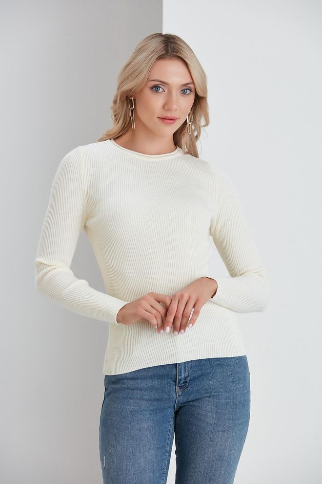 Sortie Collection Dünner Gerippter Pullover Mit Rundhalsausschnitt In Ecru Großhandelskleidung Lässig