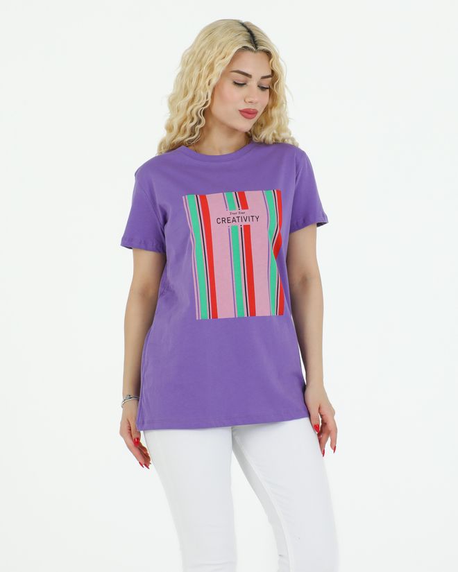 Sortie Collection Creativity Printed T shirt Purple Wholesale Clothing Spring