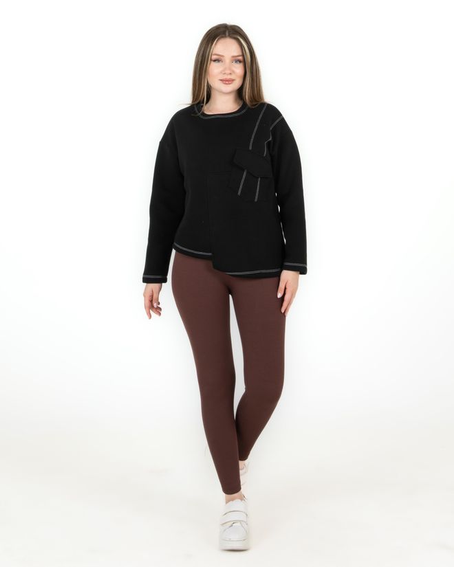 Sortie Collection Sweat Trois Fils Poche Asymétrique Noir Vêtements en gros Décontracté