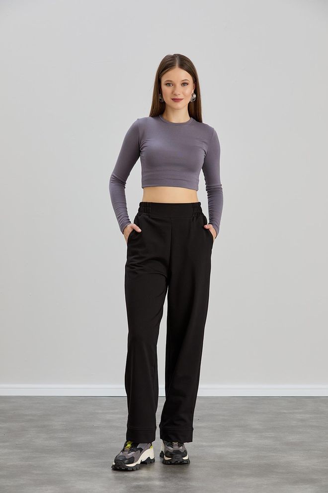 Sortie Collection Pantaloni Sportivi A Gamba Larga A Due Fili Neri Abbigliamento all'ingrosso 0