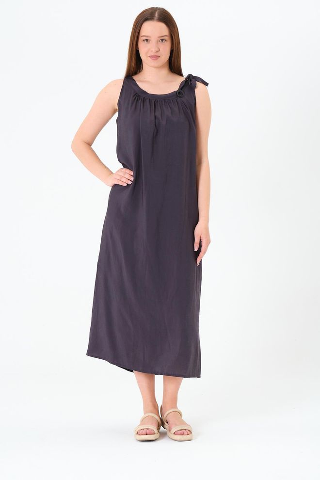 Sortie Collection Vestido Negro Tipo Shift Midi Con Mangas Casquillo Ropa al por mayor Casual